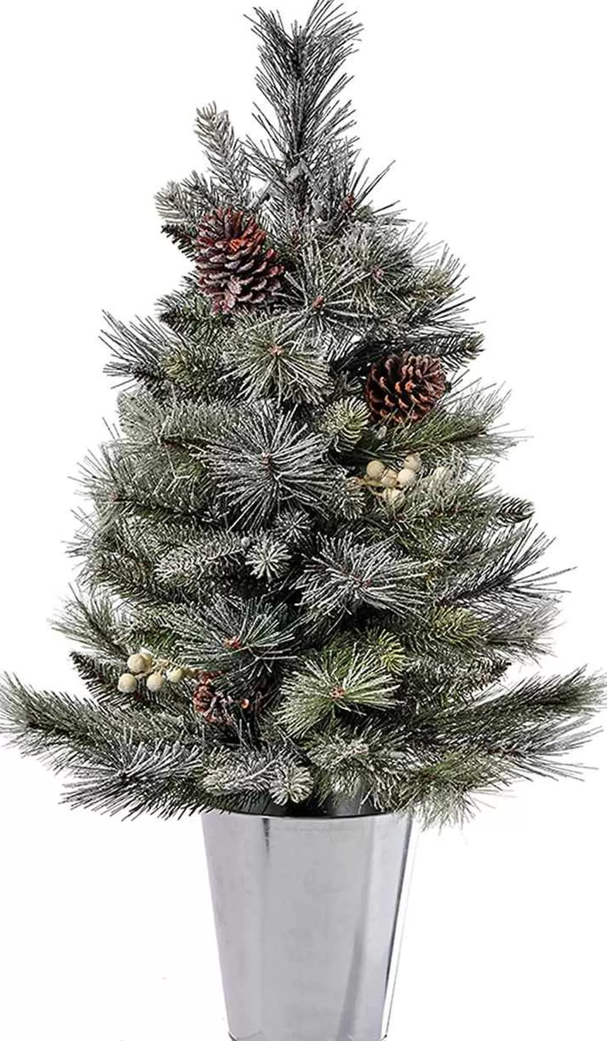 Lumineo 32" Green And White Unique Led Potted Glistening Artificial Pine Tree* Tabletop Trees