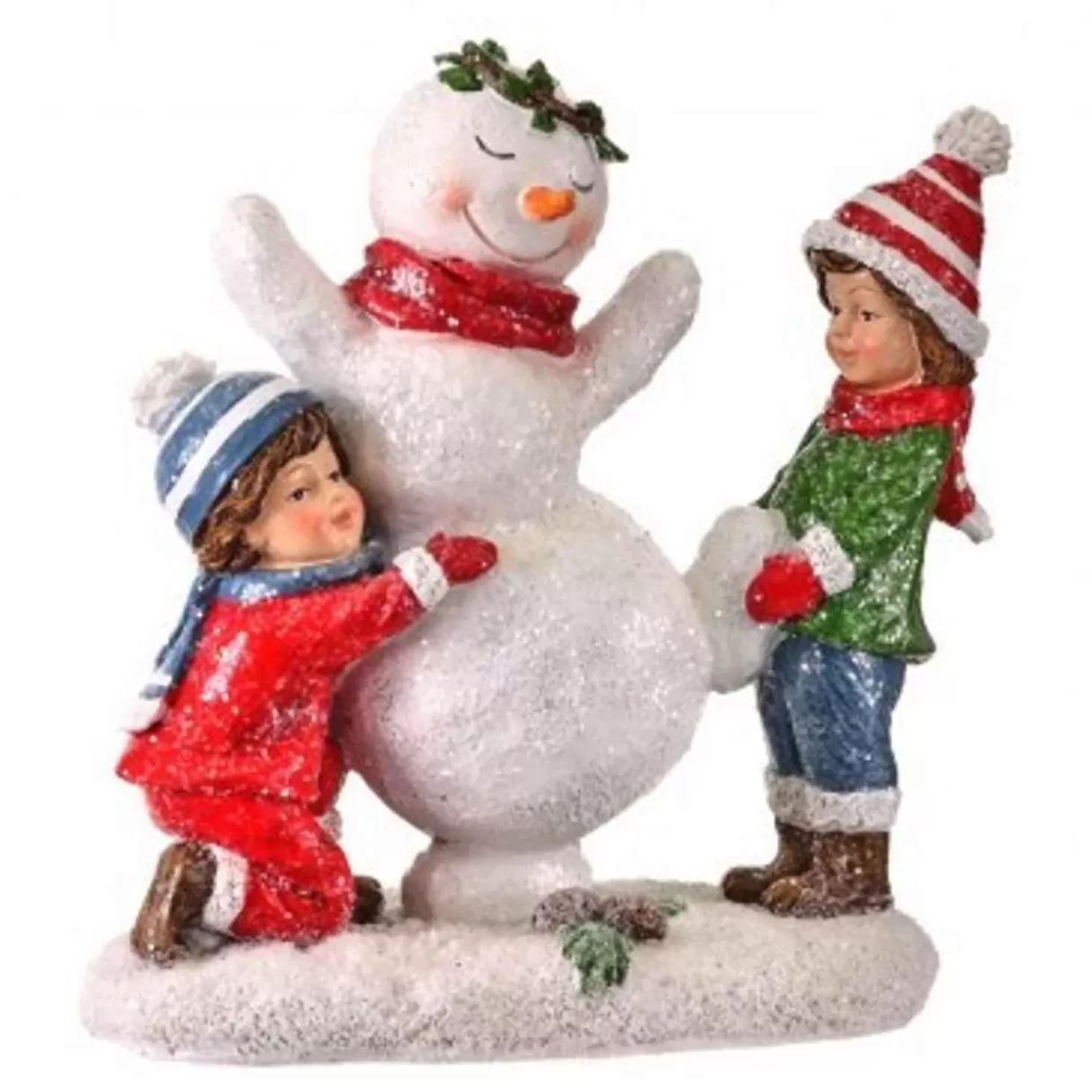 Kurt Adler 7" Resin Frosted Kids With Dancing Snowman* Figurines