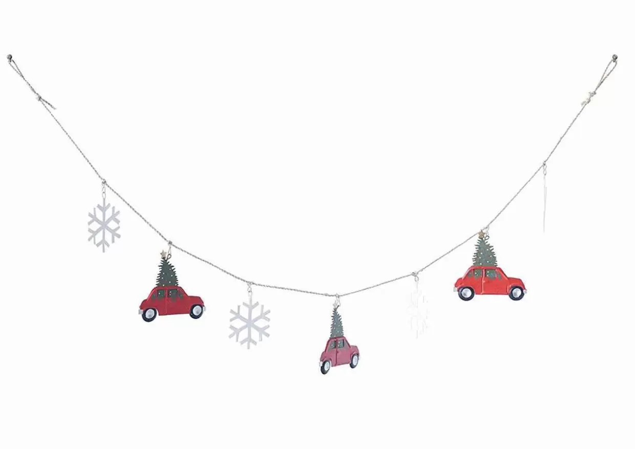 * Hand-Painted Metal Car & Snowflake Garland* Garland