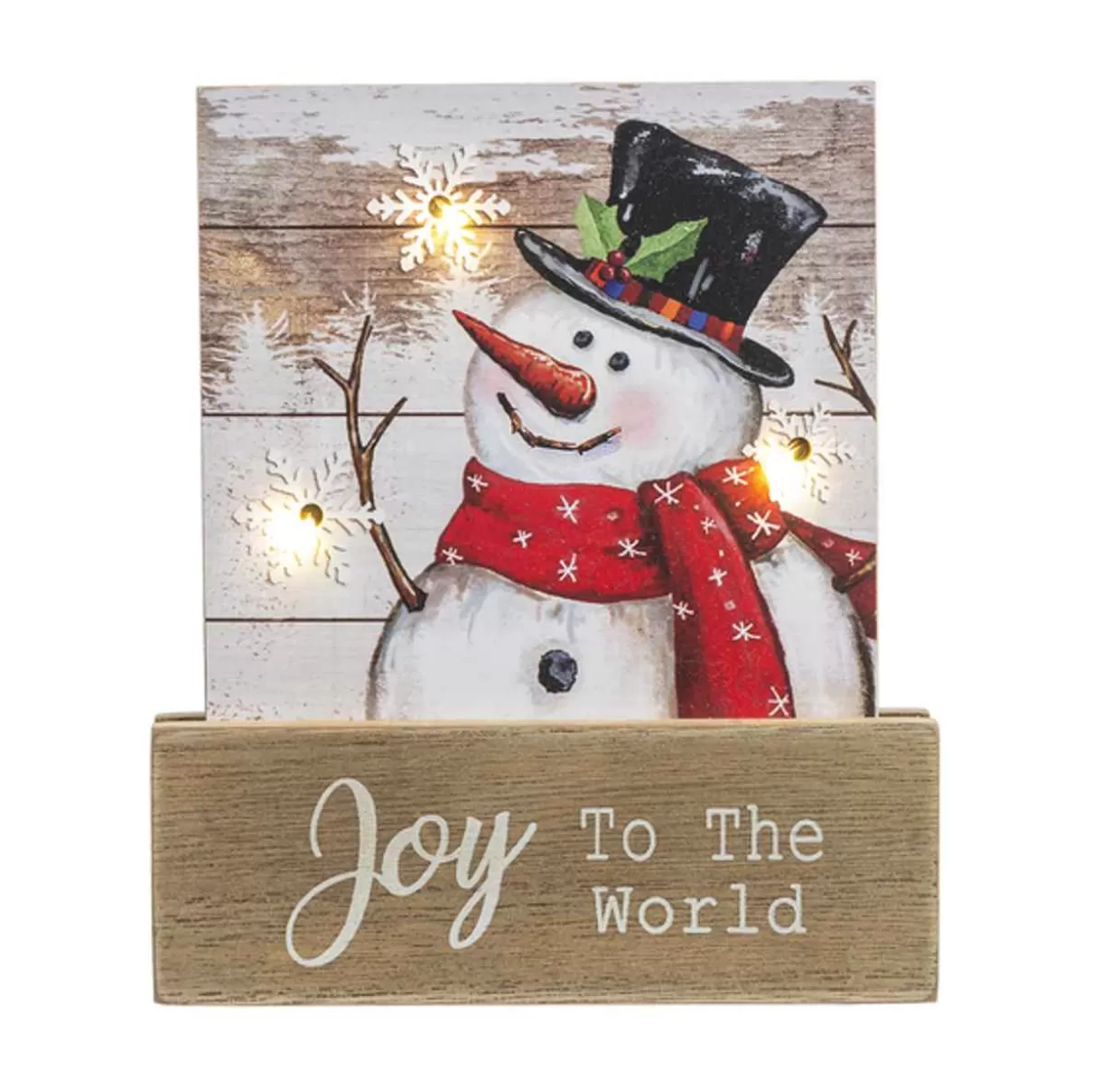 Lumineo Joy To The World Lit Up Snowman Plaque* Wooden Signs