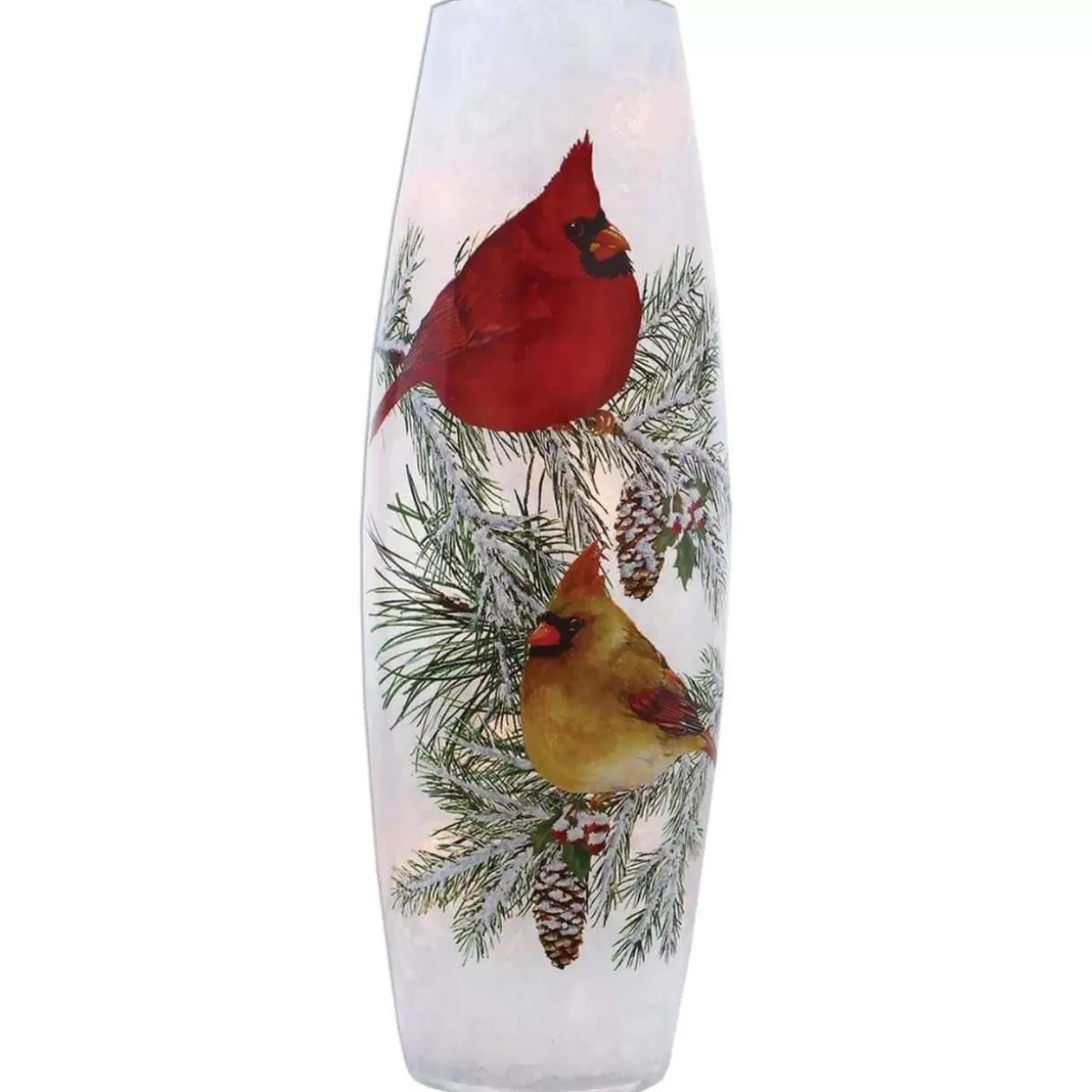 Stony Creek Large Christmas Cardinals Lit Glass Vase* Lamps