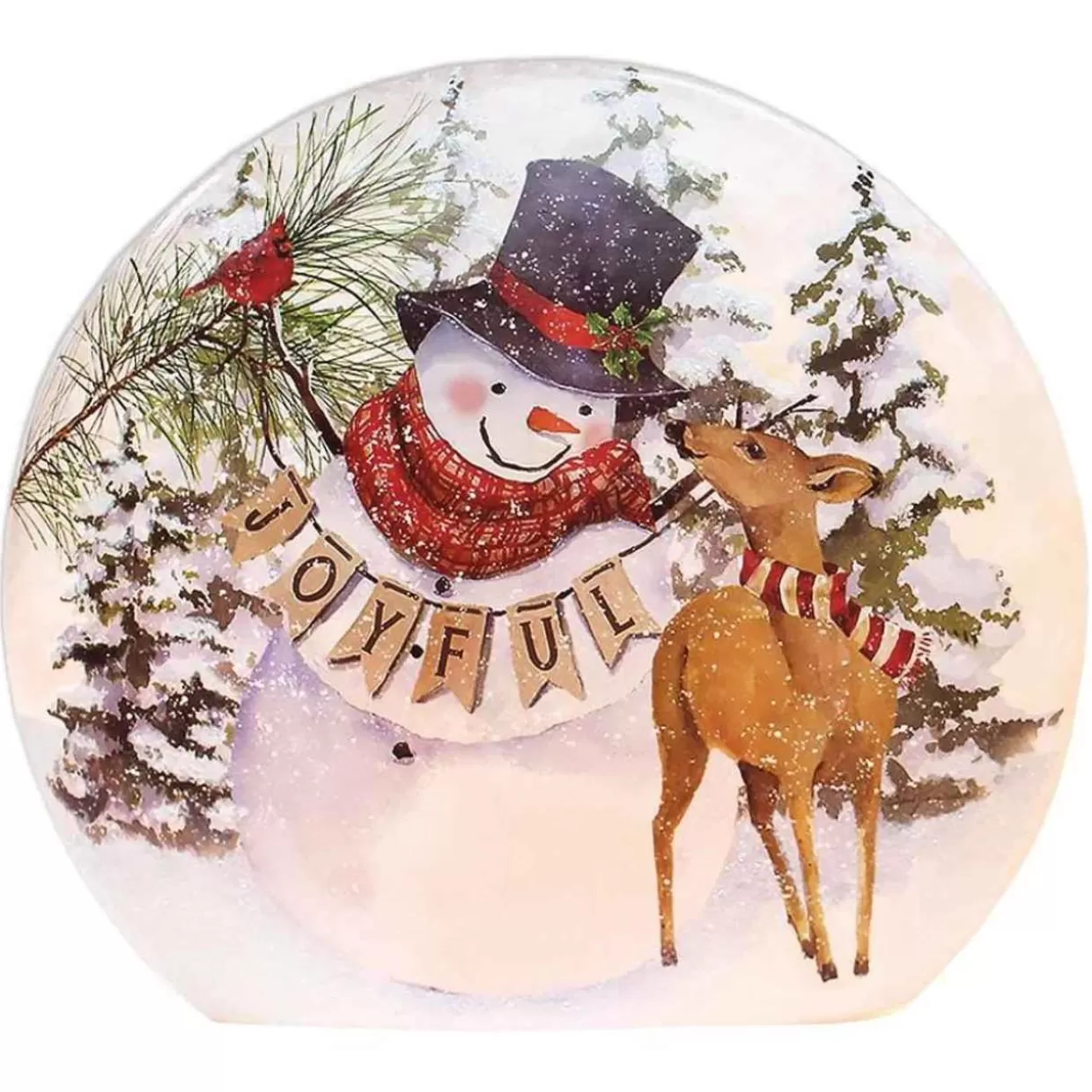 Stony Creek Large Lit Joyful Snowman With Deer Orb* Lamps