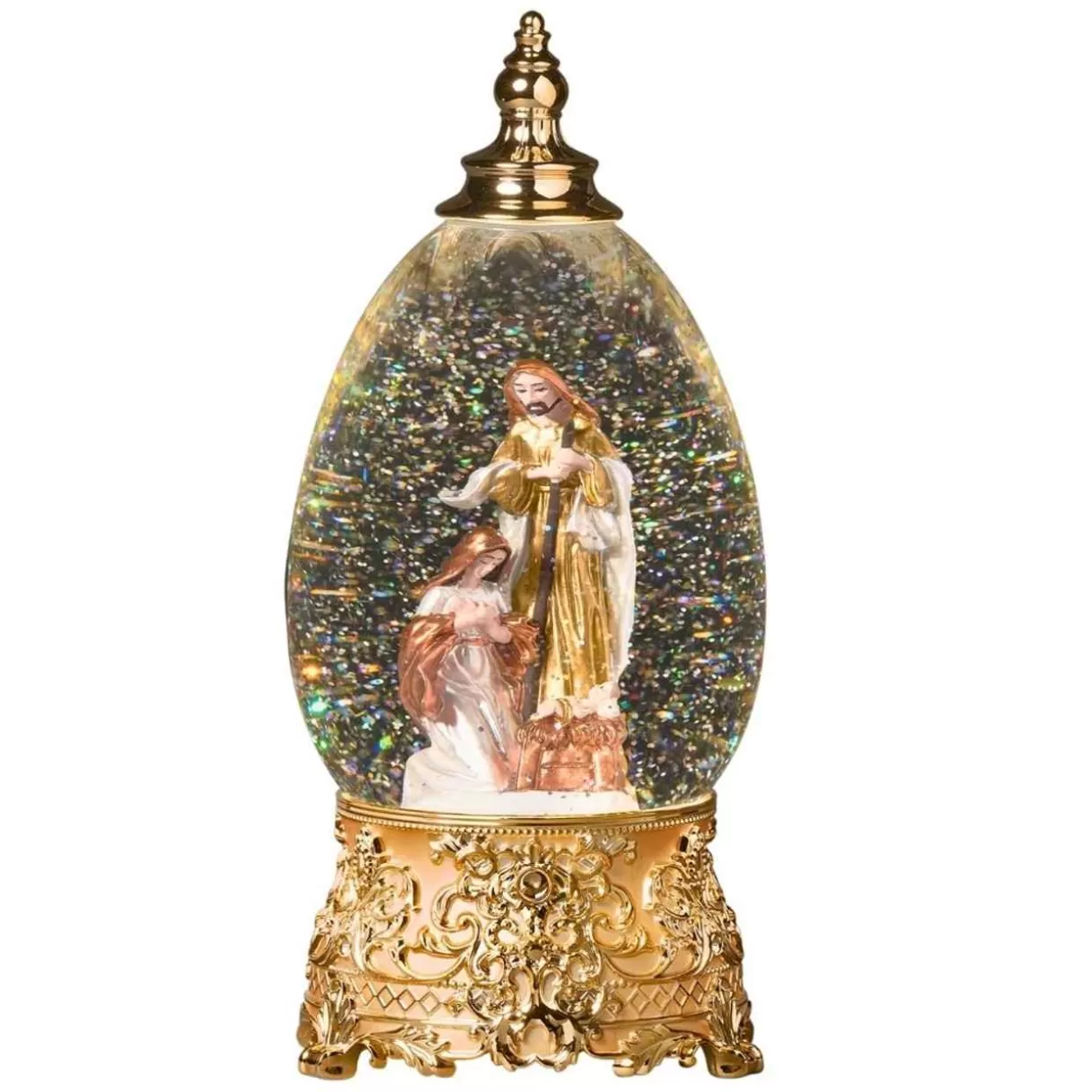 Jim Shore Lighted Religious Holy Family Gold Oval Shimmer Water Lantern* Lit Water Globes