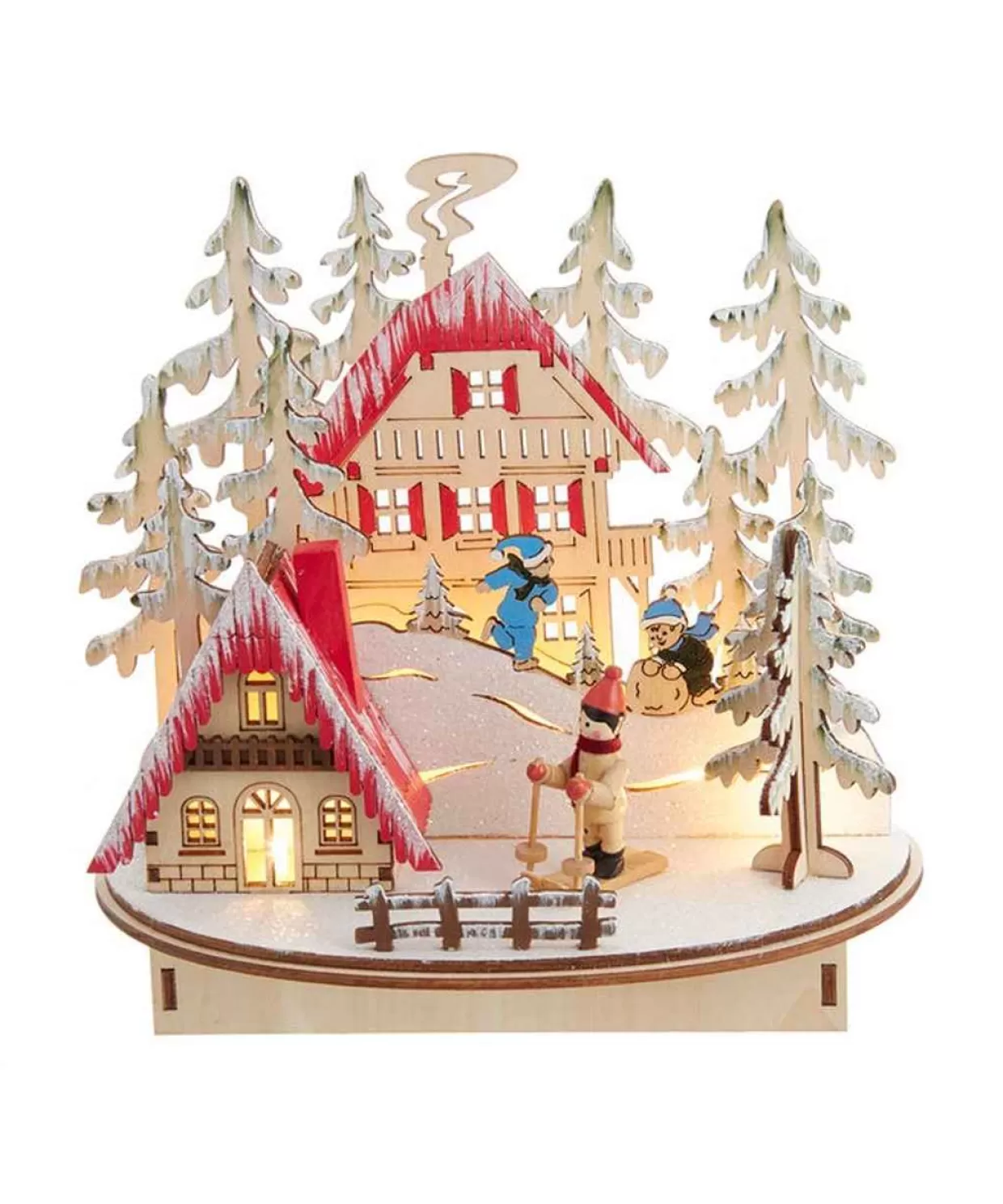 Kurt Adler Light-Up Led Wooden Ski Resort Village* Figurines