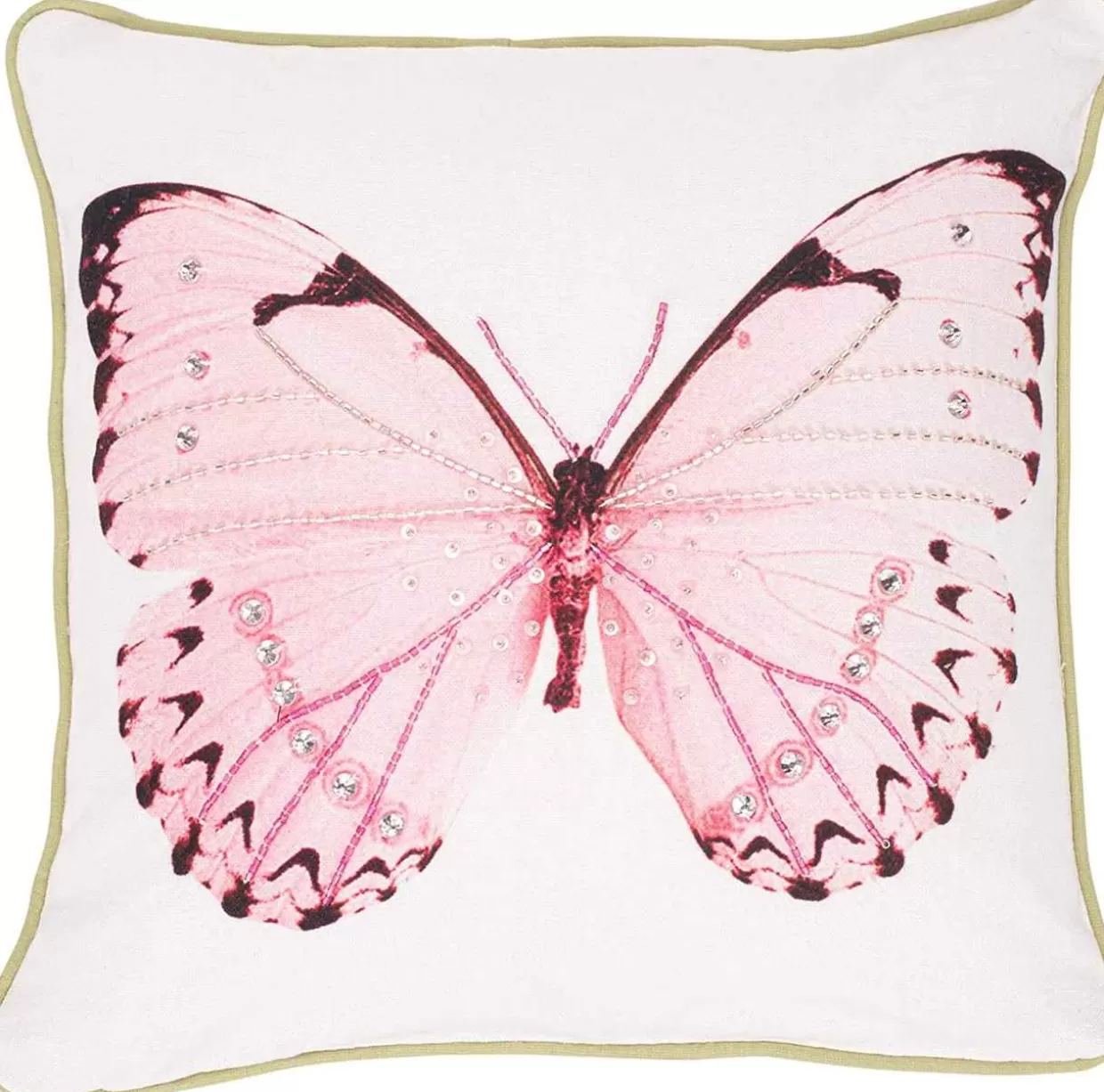 * Pink Beaded Butterfly Pillow 12" X 12"* Easter And Spring