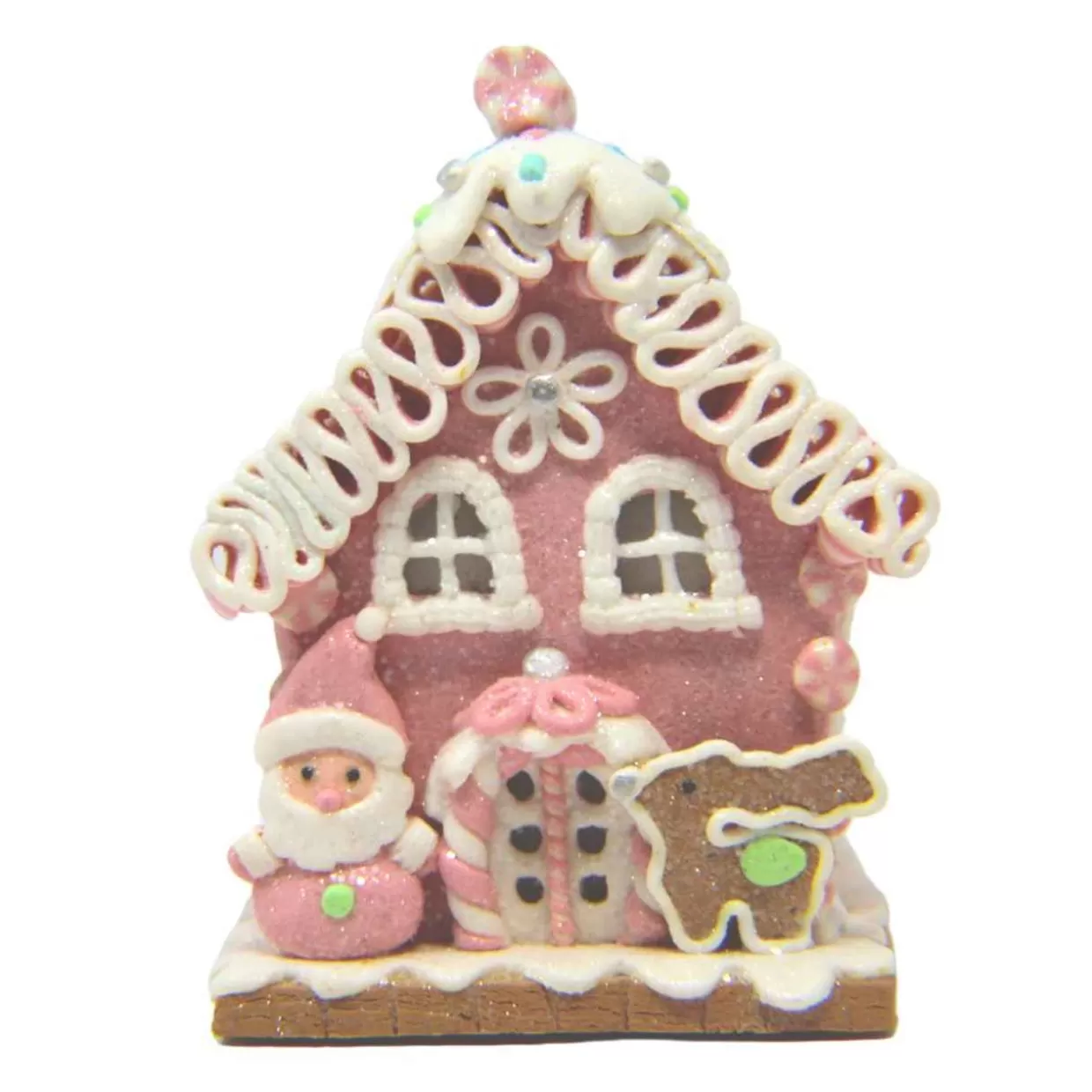 Kurt Adler Pink Clay Dough Gingerbread House* Figurines
