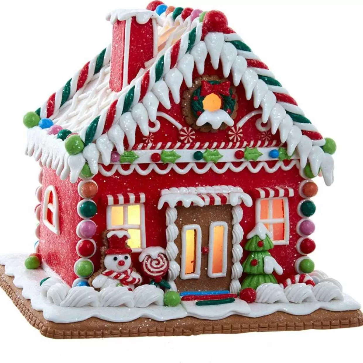 Kurt Adler Pre-Lit Red Gingerbread House Figutine* Figurines