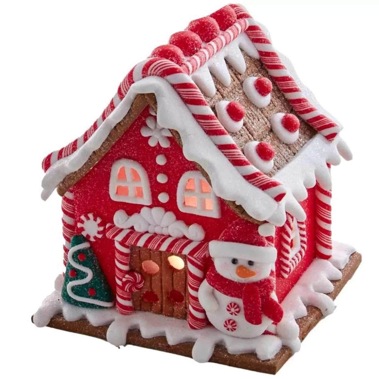 Kurt Adler Red Led Gingerbread House Table Piece* Figurines
