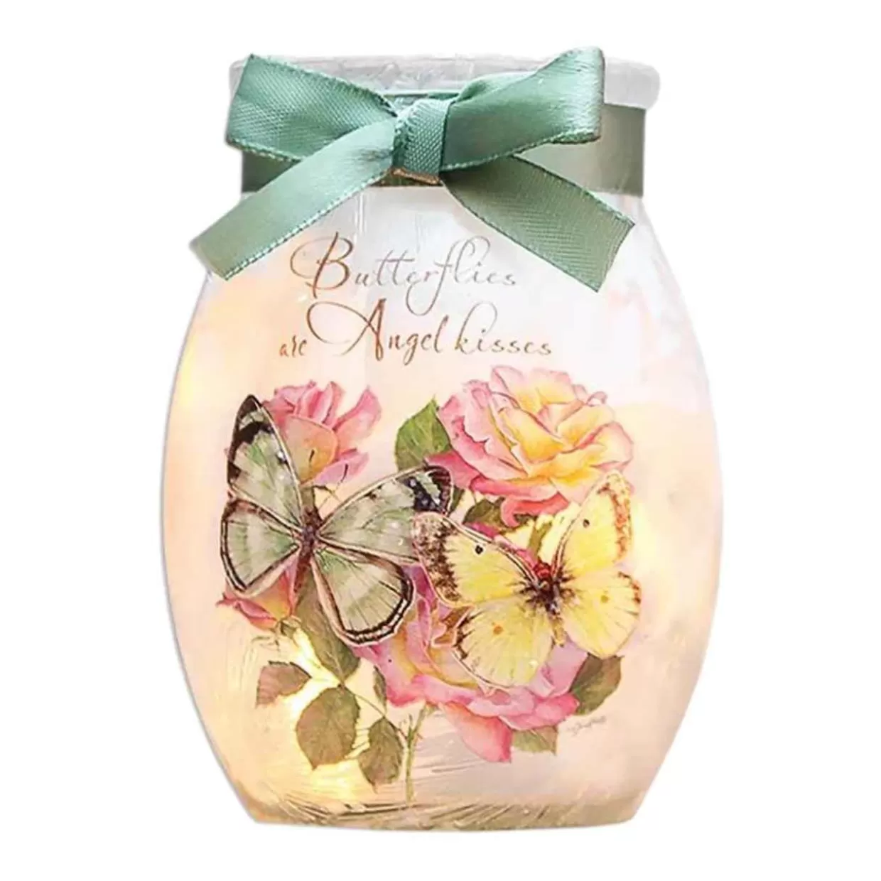 Stony Creek - Green And Yellow Butterfly Kisses Jar Shaped Decorative Light* Easter And Spring