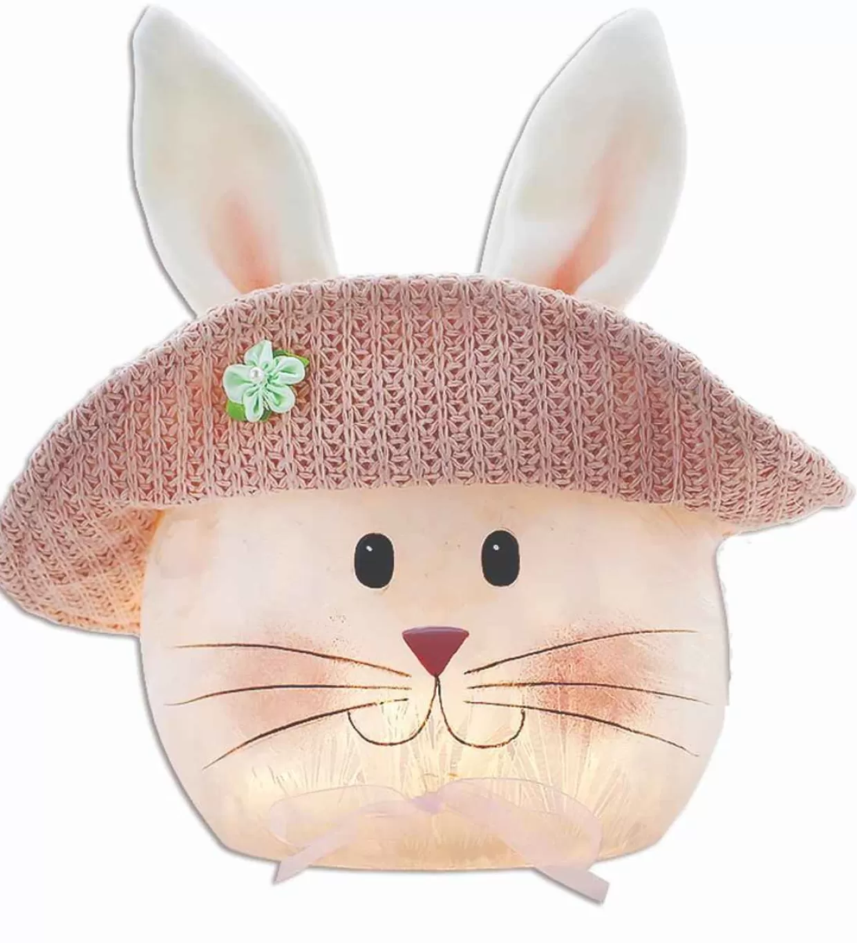 Stony Creek - Round Shaped Decorative Light - Hand-Painted Rabbits Face With A Pink Fabric Cap And Bunny Ears* Easter And Spring