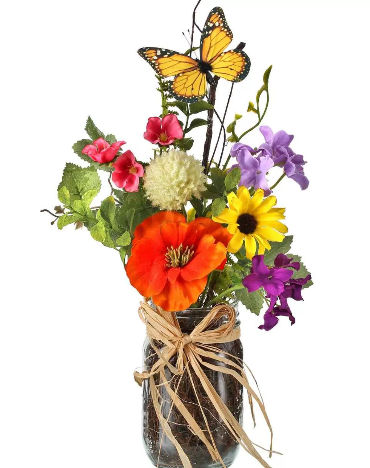 * Summer Garden With Monarch In Jar 13"* Easter And Spring