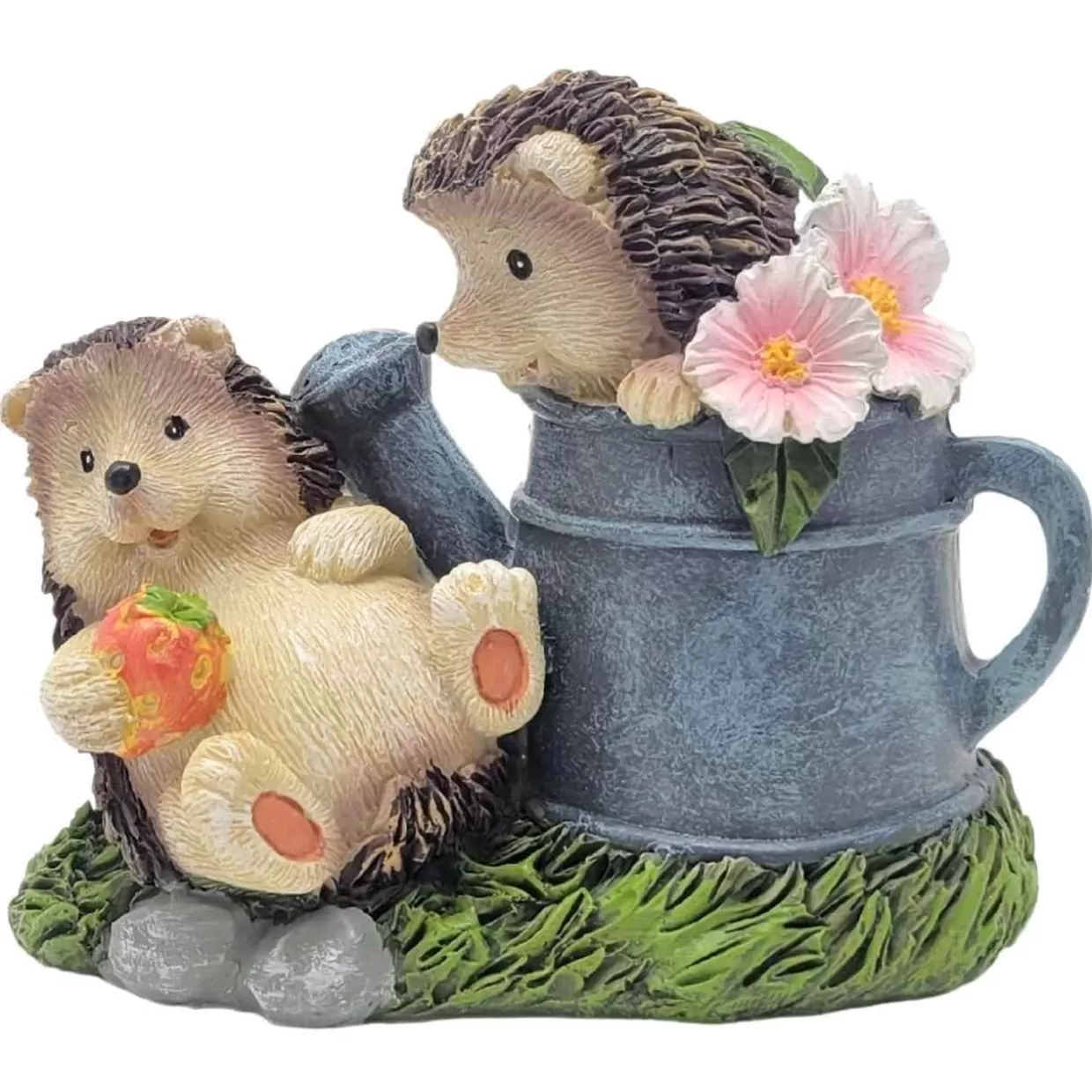 * Two Hedgehogs Playing On A Watering Can Figurine* Easter And Spring