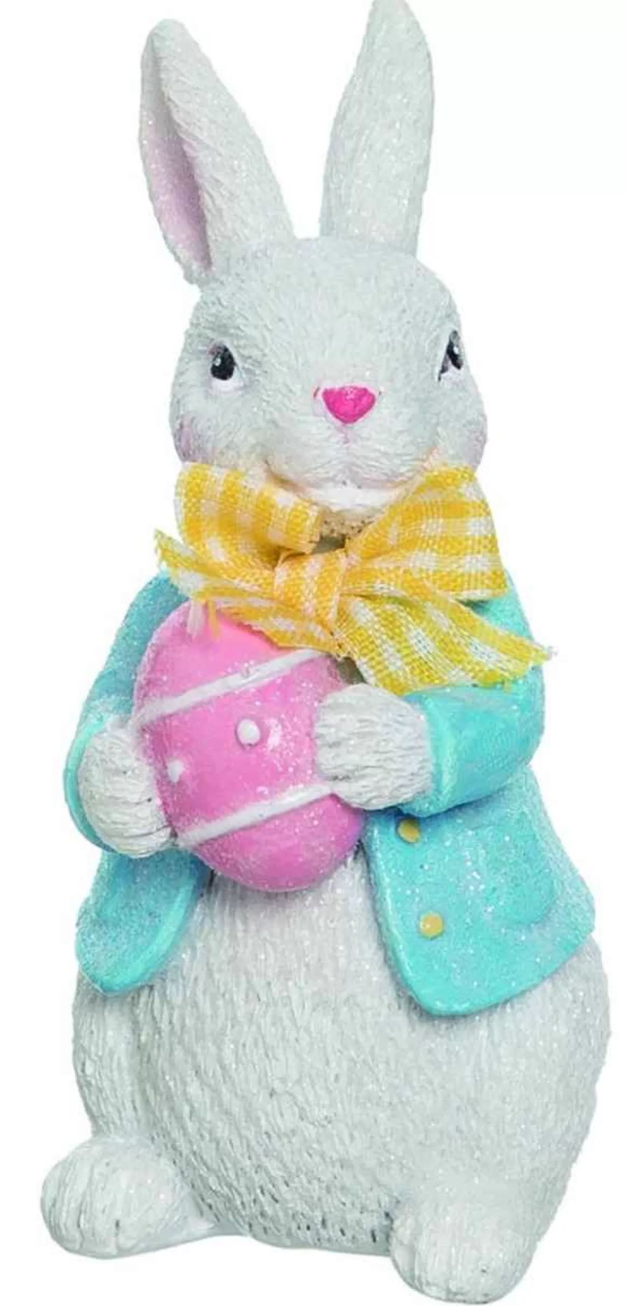 * White Terracotta Bunny Rabbit Figurine Holding An Easter Egg* Easter And Spring