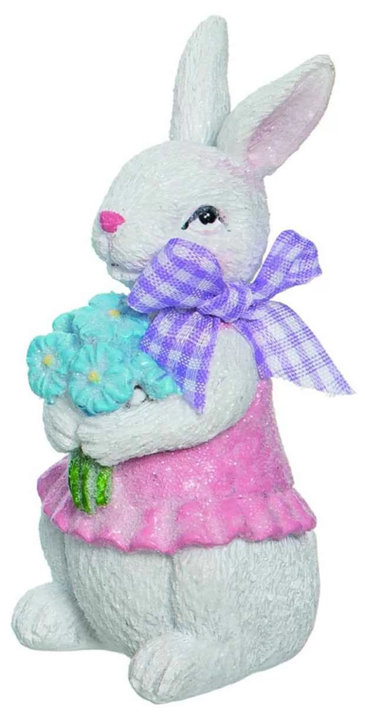 * White Terracotta Bunny Rabbit Figurine Holding Flowers* Easter And Spring